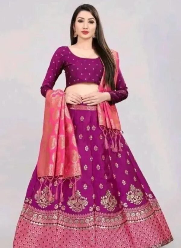 Semi-Stitched Silk Lehenga Set MAGENTA AND PINK