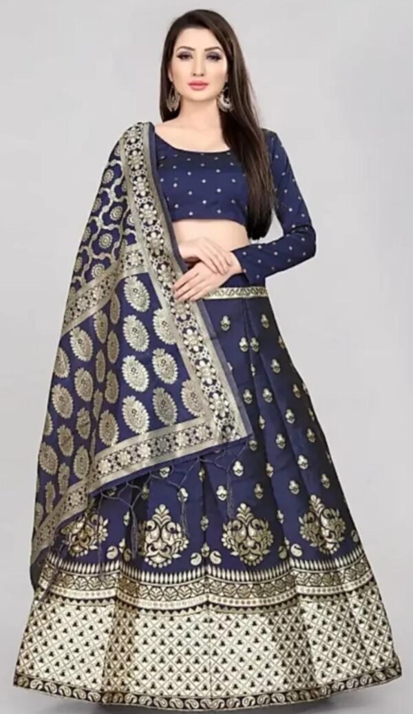 Semi-Stitched Silk Lehenga Set DARK BLUE