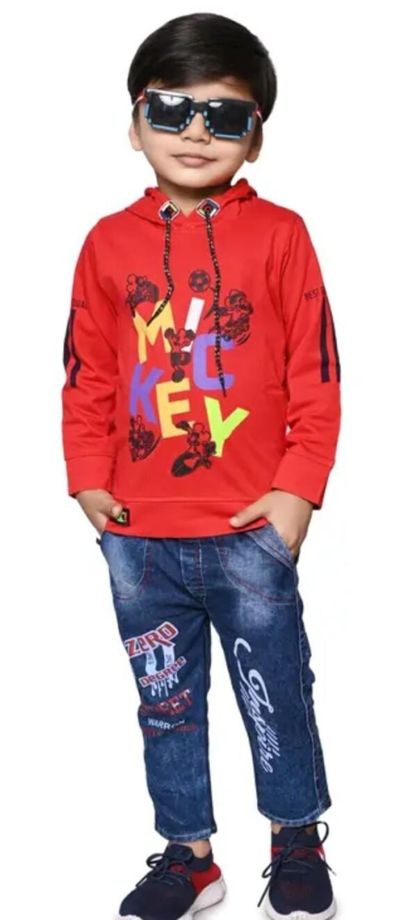 Top & Denim Jeans front red color