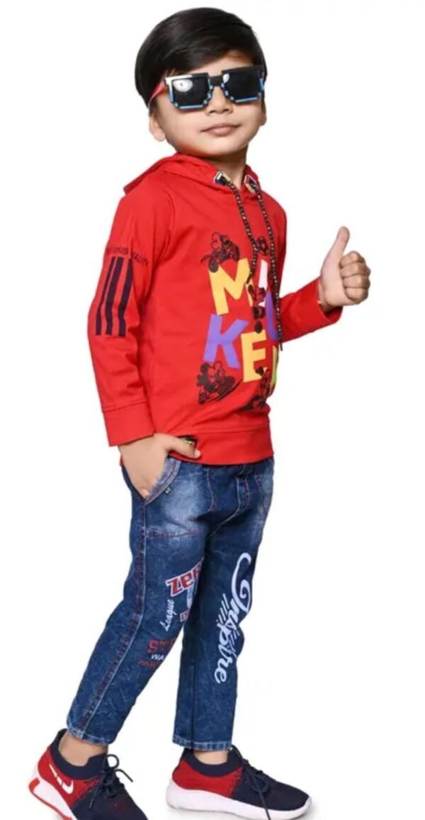Top & Denim Jeans red color