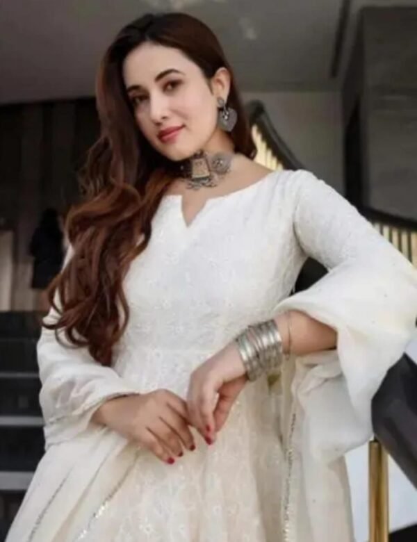 Elegant White Chikankari Anarkali Long Kurti with Dupatta Set - Image 3