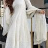 Elegant White Chikankari Anarkali Long Kurti with Dupatta Set - Image 2