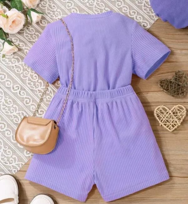 Adorable Girls' Purple Top and Bottom Set for Casual Wear - Image 3