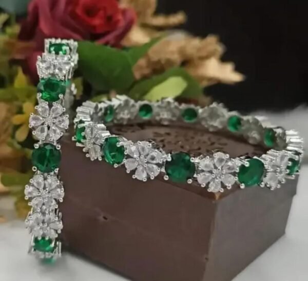 Silver-Plated Green Brass Bangles Set