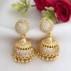 Elegant gold-plated American diamond jhumki earrings featuring sparkling stones and a beautiful ethnic design—perfect for modern and traditional styles