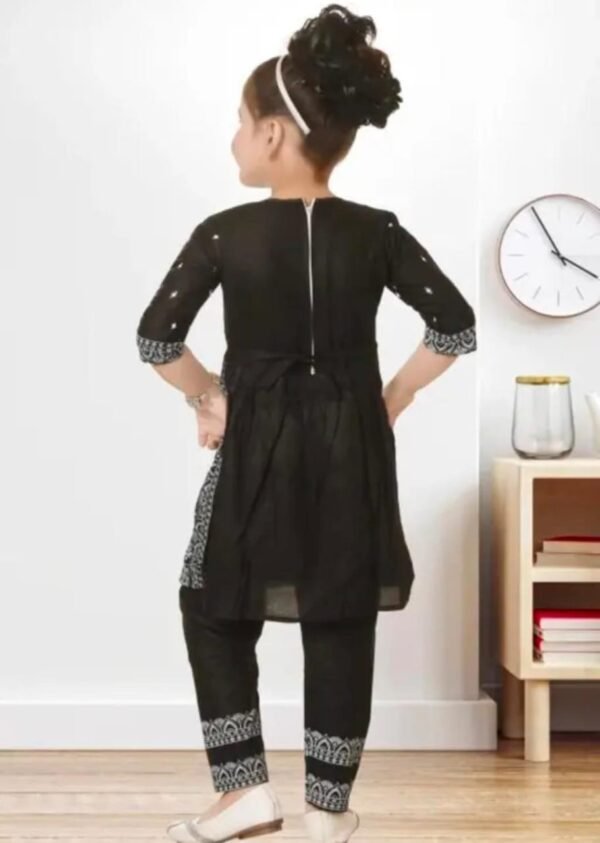 Back view of black cotton blend kurta pant set, featuring high-quality fabric and refined fit.